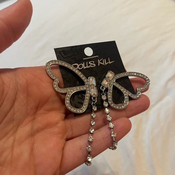 Dolls Kill Silver Butterfly Earrings - Picture 2 of 4